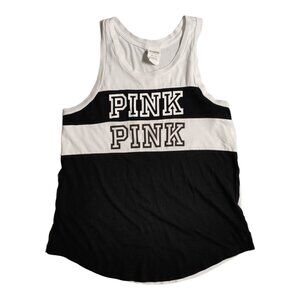 PINK Victoria's Secret Tank Top Womens XS Black White Striped Scoop Neck Logo